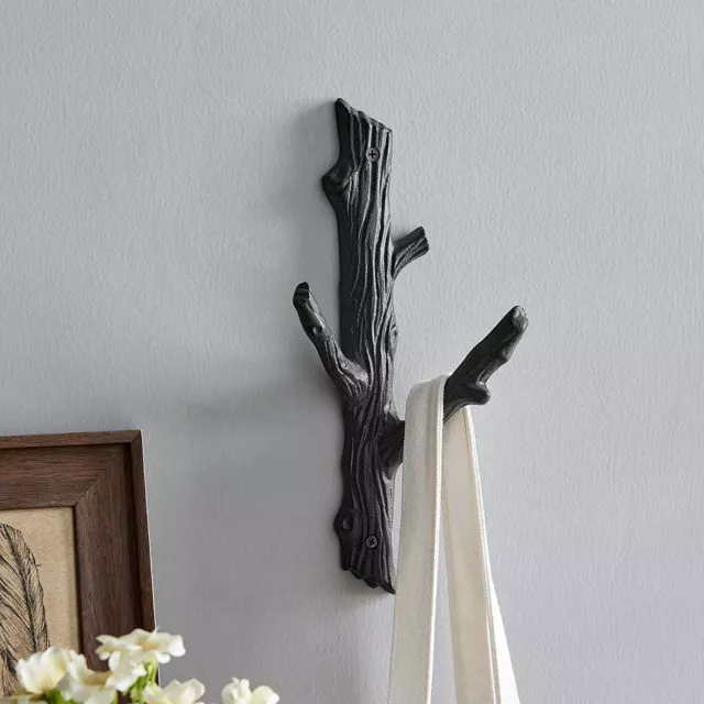 Danya B. Double Cast Iron Tree Branch Coat Hook 2-Piece Set | Wall Mounted 2