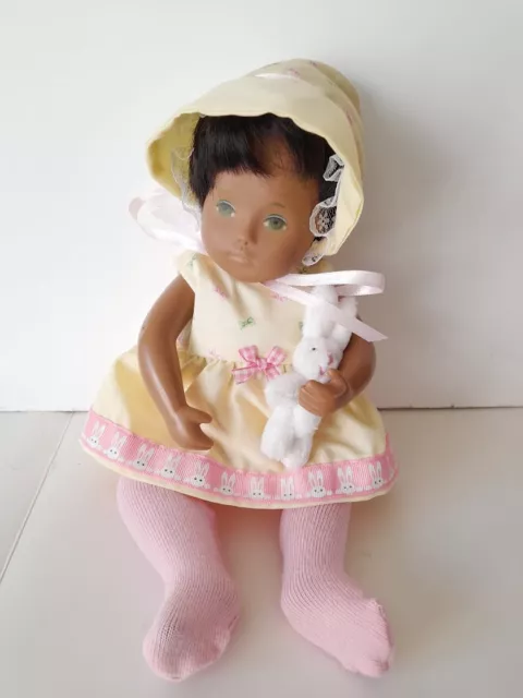 Sasha Green Eyed Brunette Hair Baby Doll + Brand New Dress Bonnet Tights Outfit