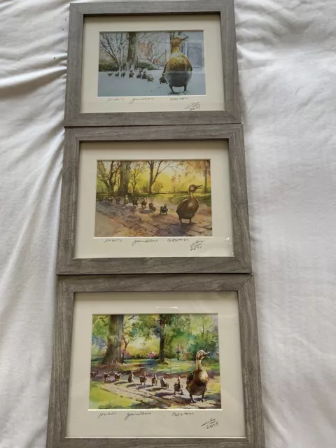 Set Of Three Beautiful Hand Painted And Signed Paintings “Public Garden Boston”