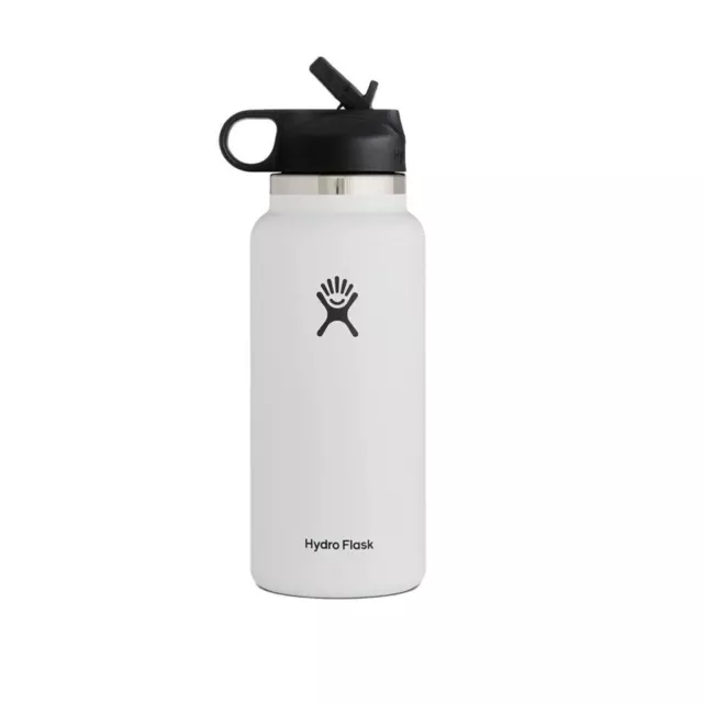 32oz/946ml Hydro Flask Water Bottle Stainless steel Wide Mouth W/Straw Lid White