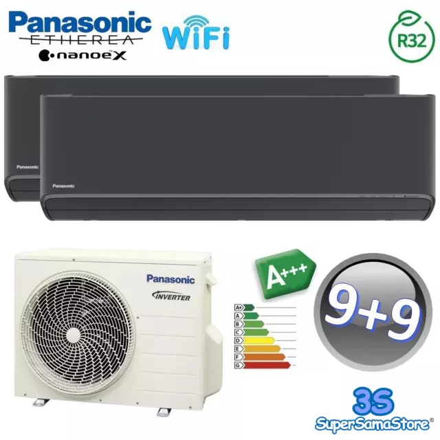 3S CLIMATISEUR PANASONIC DUAL SPLIT ETHEREA GRAPHITE SÉRIE Z 9k+9k WIFI NANOEX