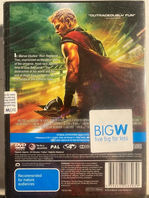 Thor Ragnarok Dvd THOR: RAGNAROK DVD 2017 Marvel Chris Hemsworth Tom Hiddleston NEW $9.99 ...