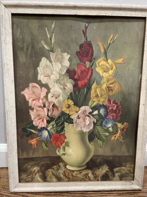 vintage Flower Vase Floral Print Picture Wall Decor NL