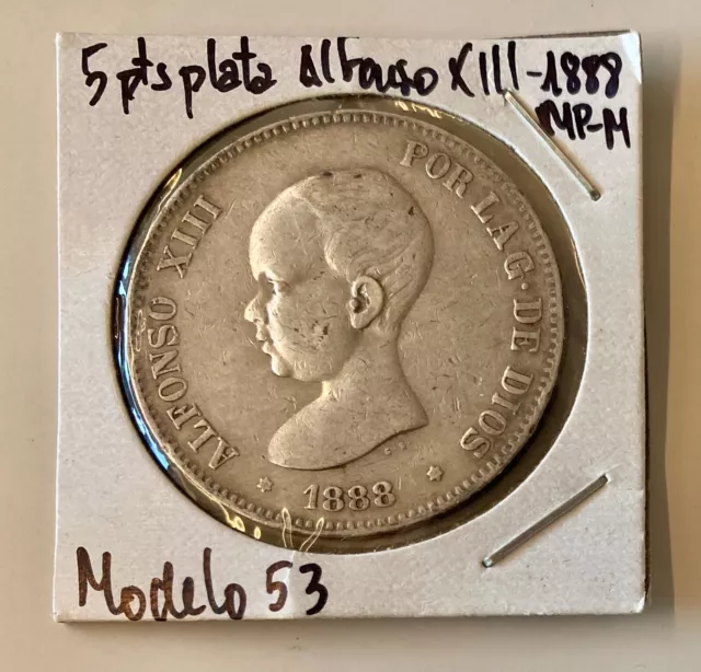 Moneda Plata 5 Pesetas 1888, Mp-M, Alfonso Xiii, Mbc