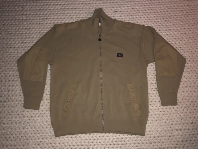 PAUL & SHARK Yachting Beige Heavy Wool Knit Zip Bomber Jacket Mens SZ XL Italy