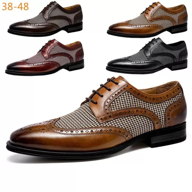 Mens British Brogue Leather Wingtip Retro Embroidery Formal Dress Shoes Two Tone