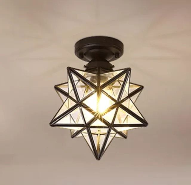 Moravian Star Light Flush Mount Ceiling Light Fixture w/ Clear Glass Shade BLACK 3