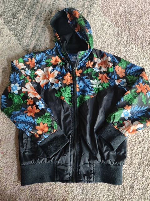 Girls Age 8 Black Floral Adidas Tracksuit Top Jacket