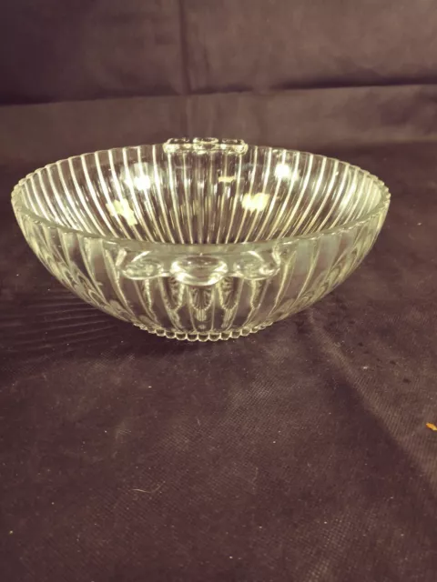 L👀K EAPG Clear Pressed Glass Bowl Vertically Ridged Or Paneled W/Handles 1850 3