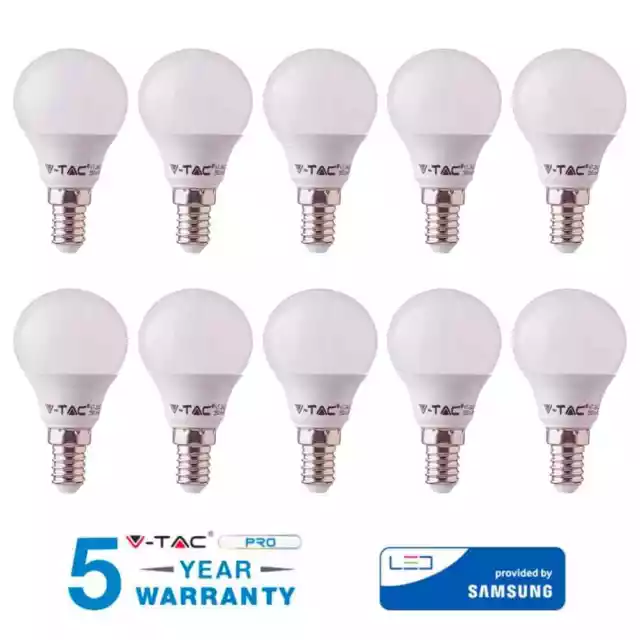 10 Lampadine Led E14 V-Tac Samsung 7W 45W Mini Globo P45 Vt-270 Calda Fredda Nat