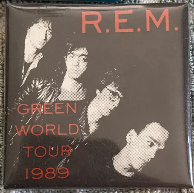 Vtg 1989 REM GREEN WORLD TOUR PROMO PIN MICHAEL STIPE & Band CONCERT BUTTON Rare