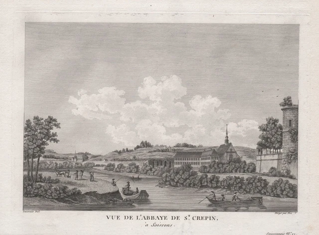 Soissons Abbaye Saint-Crepin-le-Grand Aisne Hauts-de-France gravure estampe vue