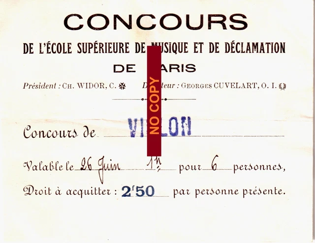 Ticket CONCOURS de VIOLON ECOLE SUP. MUSIQUE ET DECLAMATION - Paris