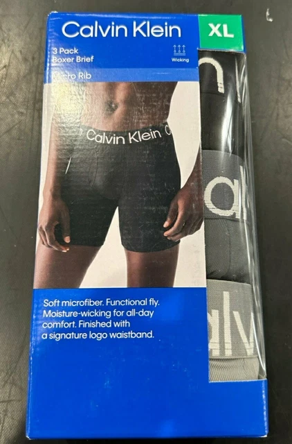 Calvin Klein Mens 3 Pack Micro Rib Boxer Brief (Black/Dark Grey/Light Grey) XL
