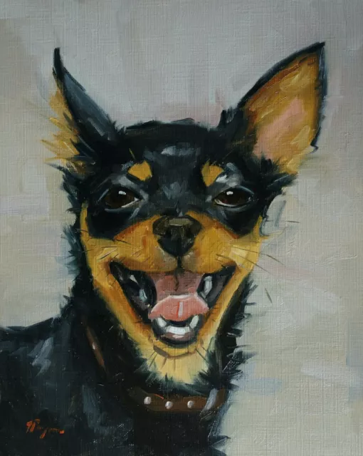 Original Oil painting - pet portrait of a toy terrier dog by UK artist j payne