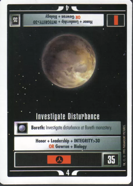 Star Trek Ccg White Border Premiere 1995 Beta Rare Card Investigate Disturbance