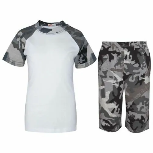 Bambini Camouflage Raglan Stile Pigiama Contrasto T-Shirt Pantaloncini Ragazza