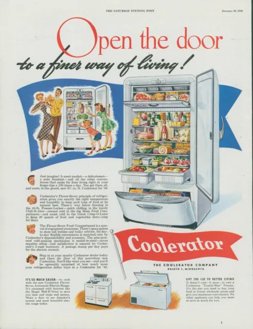 1949 Coolerator Fridge Open Door To Finer Way Of Living Vintage Print Ad SP17