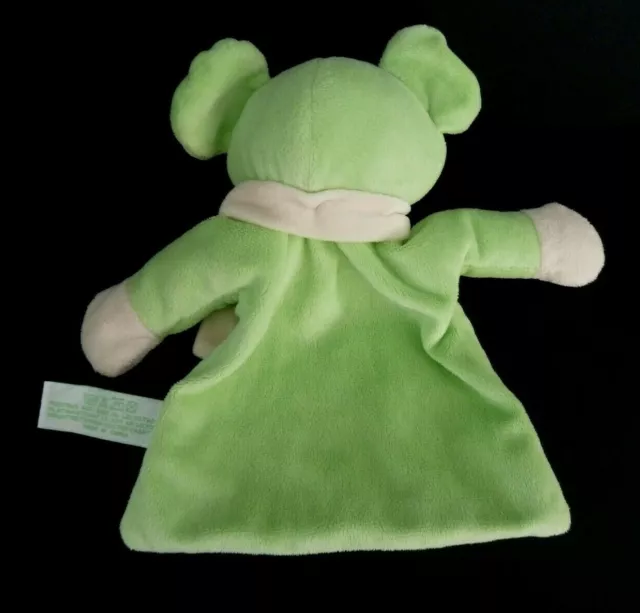 *. Doudou Plat Tiamo Souris Ours Vert Grelot Echarpe Ecru Blanc - Etat Neuf* 2