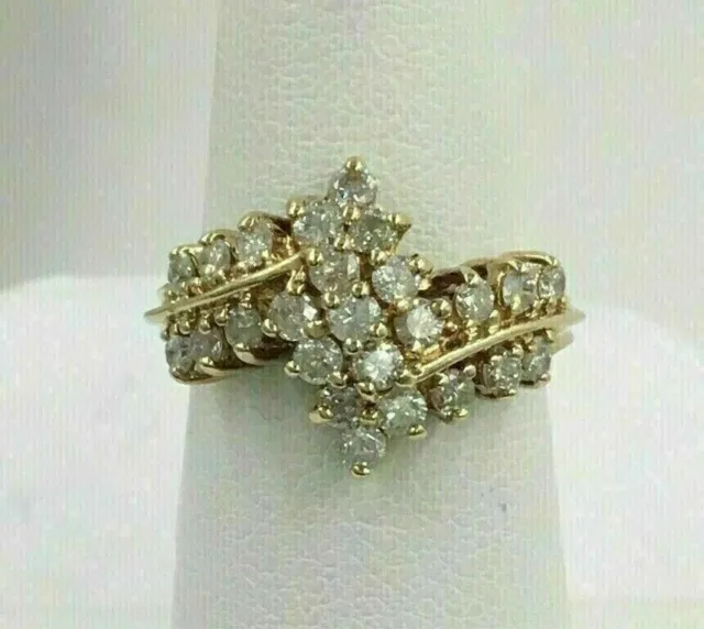 3.00Ct Round Cut Real Moissanite Cluster Engagement Ring 14K Yellow Gold Plated