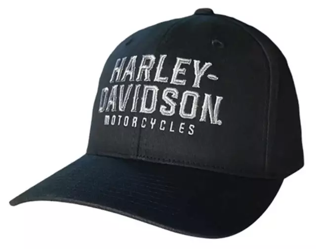 Harley-Davidson Men's Bevel Curved Bill Stretch Fit Baseball Cap - Solid Black