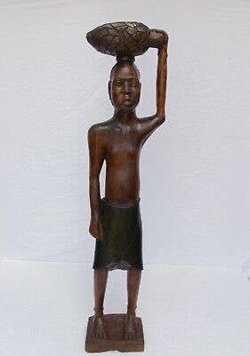 African ethnographic statue 52 " tall large vintage wood hand carved sculpture