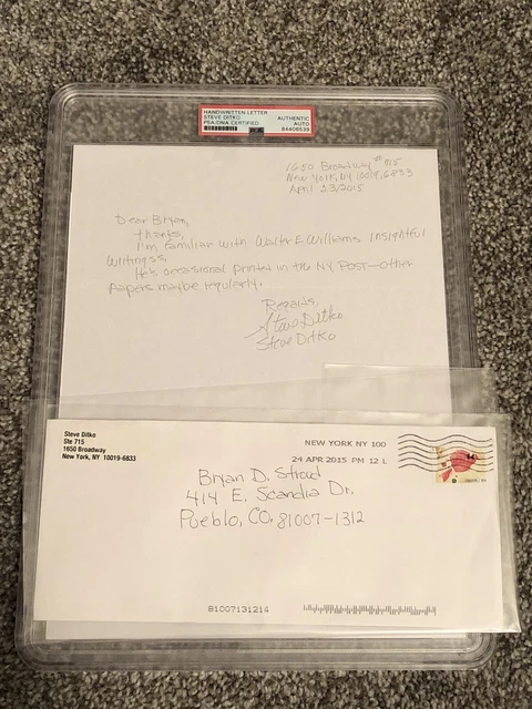 Psa Steve Ditko Spiderman Creator Signed Encapsulated Hand Written Letter Marvel