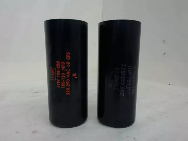 Lot Of 2, Stm / Cde Capacitors, 108-130 Mfd, 220/250 Vac, 60 Cps/Cycle