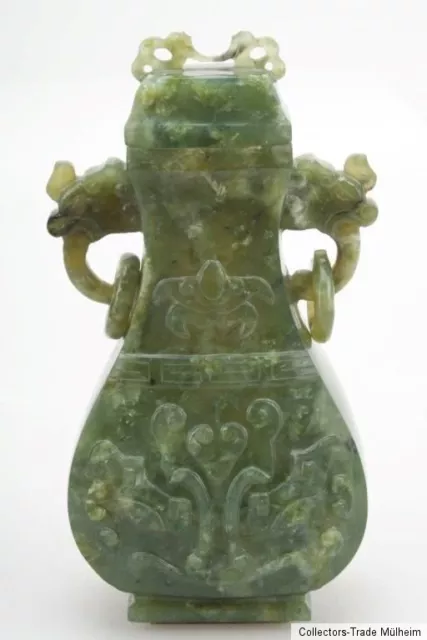 China 19./ 20 Jh. A Chinese Carved Spinach Jade Vase - Giada Cinese Chinois Qing
