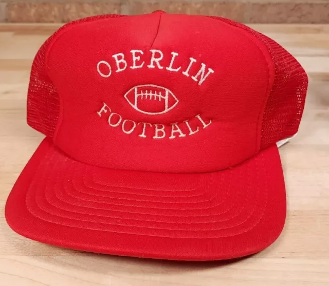 Oberlin Ohio College Football Trucker Snapback Hat Cap Red 80s Vintage