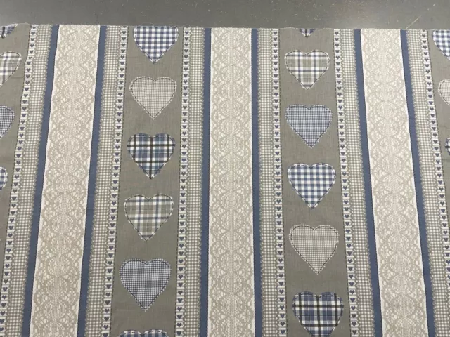 Hearts Stripe Cotton Fabric Blue Beige  Curtain Blind Craft