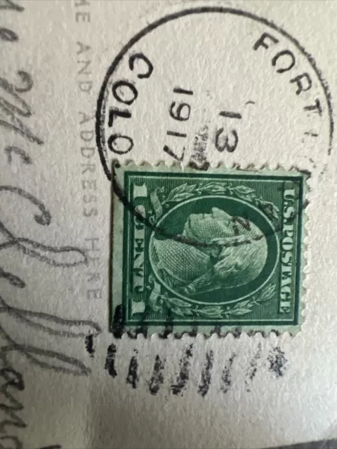 Green George Washington 1 Cent Stamp RARE on Post Card 1917 A1