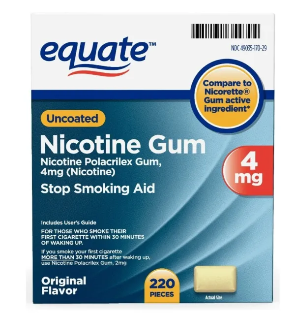 Goma recubierta de nicotina EQUATE 4 mg - sin sabor, 220 unidades