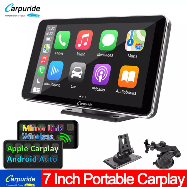 Carpuride 7 Zoll Tragbares Autoradio mit Wireless Carplay und Android Auto FM