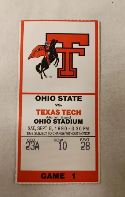 Ohio State vs Texas Tech 09 08 1990 Game 1 College Football Ticket Stub