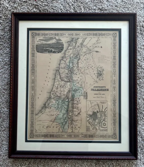 Original 1868 Map JOHNSON'S PALESTINE Jerusalem Damascus Beirut Nazareth Judæa