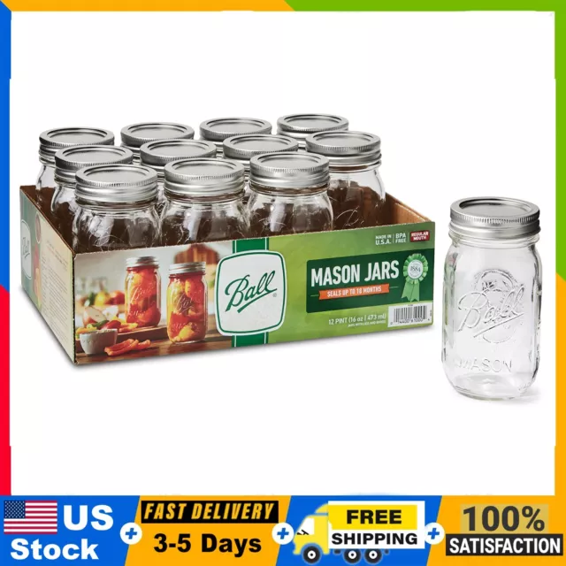 Ball Regular Mouth 16oz Pint Mason Jars with Lids & Bands, 12 Count Mason Jars