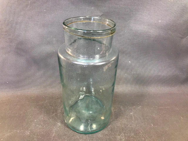 A/ ANCIEN GRAND bocal de pharmacie en verre soufflé avec étiquette et