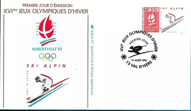 2710 FDC ENVELOPPE 1er JOUR SOIE SKI ALPIN  JO  ALBERTVILLE