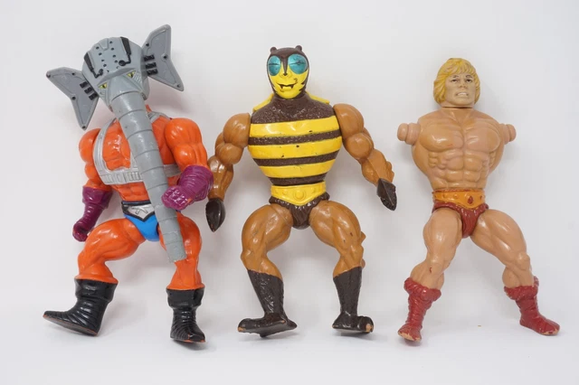 3 Vintage MOTU Figures for Parts or Repair He-Man, Snout Spout, Buzz Off