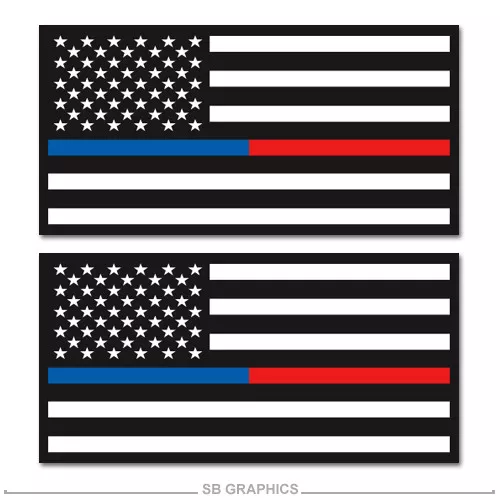 2x Thin Blue and Red line flags / firefighter / sticker / police / officer / law