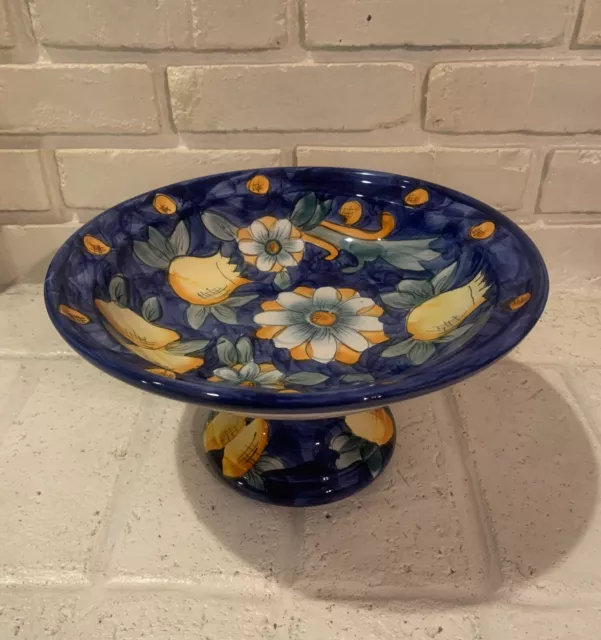 WCL China Ceramic Pedestal Bowl Blue Yellow Floral