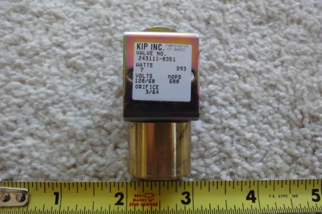 Kip Inc solenoid valve. 1/8" in/out, Normally closed. 120V, 7w No. 243111 New!