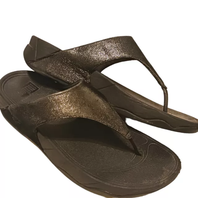FitFlop Thong Sandals Womens Size 10 LuLu Black Shimmer Suede Wobbleboard
