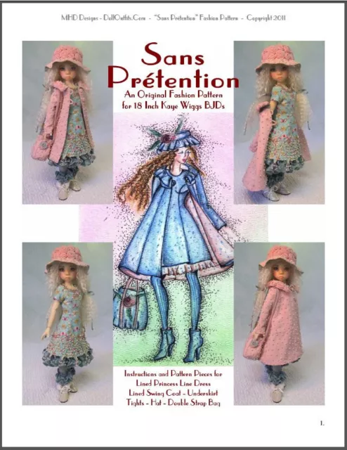 "Sans Prétention" 18 inch Ball Jointed Doll BJD Kaye Wiggs Clothing Pattern