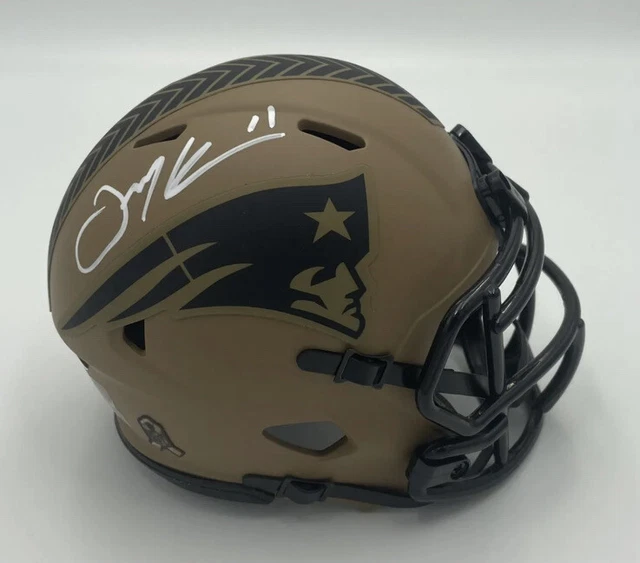 Julian Edelman Autographed 2023 Salute To Service Mini Helmet; JSA COA