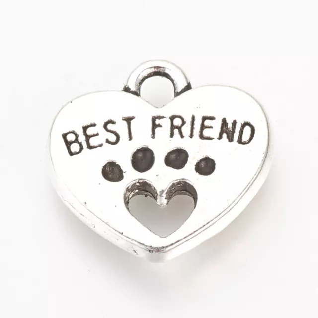 5 Stück Anhänger 14x15mm Herz Pfote Best Friend Charms Antik Silber - 1846