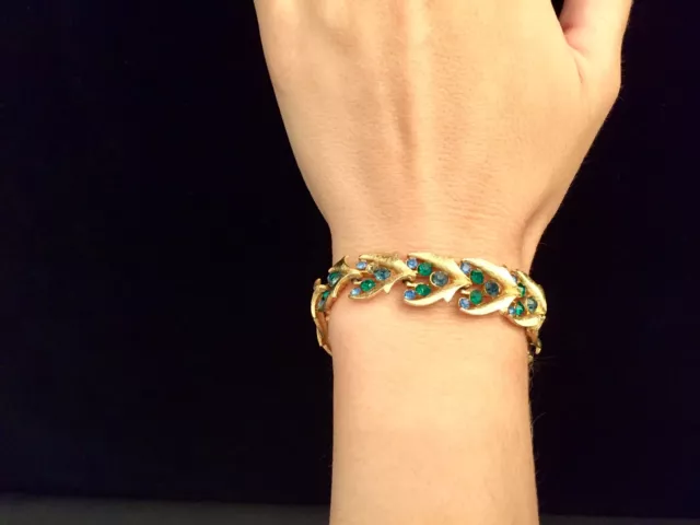 Corocraft antique Gold toggle clasp bracelet Turquoise & Blue glass bead