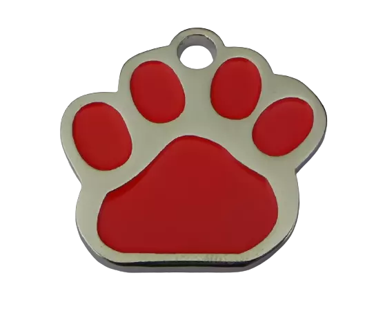 médaille gravée patte rouge en acier pour chien