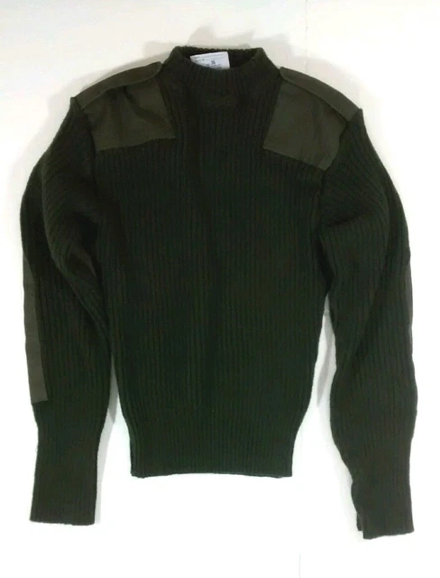 US Military DSCP Wool Commando Sweater With Epaulettes Size 36 Army Green